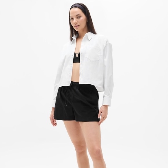 NWT Athleta Midday Cropped Poplin Shirt Bright White Crisp Collared Button-Down - Picture 4 of 12